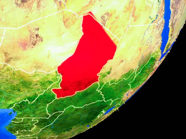 Tchad Planeten Jorden Med Landsgränser Och Mycket Detaljerade Planeten Ytan — Stockfoto