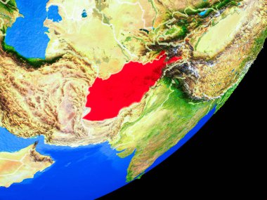 Afganistan Planet Earth ülke sınırları ve son derece detaylı gezegenin yüzeyi ile. 3D çizim. Nasa tarafından döşenmiş bu görüntü unsurları.