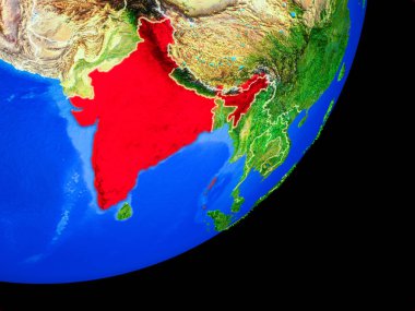 Hindistan Planet Earth ülke sınırları ve son derece detaylı gezegenin yüzeyi ile. 3D çizim. Nasa tarafından döşenmiş bu görüntü unsurları.