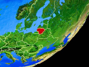 Litvanya Planet Earth ülke sınırları ve son derece detaylı gezegenin yüzeyi ile. 3D çizim. Nasa tarafından döşenmiş bu görüntü unsurları.