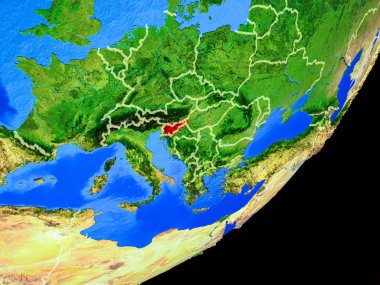 Slovenya Planet Earth ülke sınırları ve son derece detaylı gezegenin yüzeyi ile. 3D çizim. Nasa tarafından döşenmiş bu görüntü unsurları.