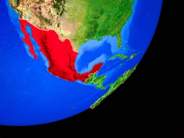 Planet Earth ülke sınırları ve son derece detaylı gezegenin yüzeyi ile Meksika. 3D çizim. Nasa tarafından döşenmiş bu görüntü unsurları.