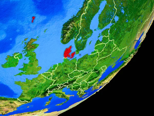 Danmark Planeten Jorden Med Landsgränser Och Mycket Detaljerade Planeten Ytan — Stockfoto