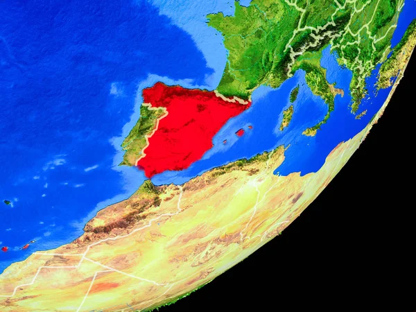 Spanien Auf Dem Planeten Erde Mit Ländergrenzen Und Sehr Detaillierter — Stockfoto