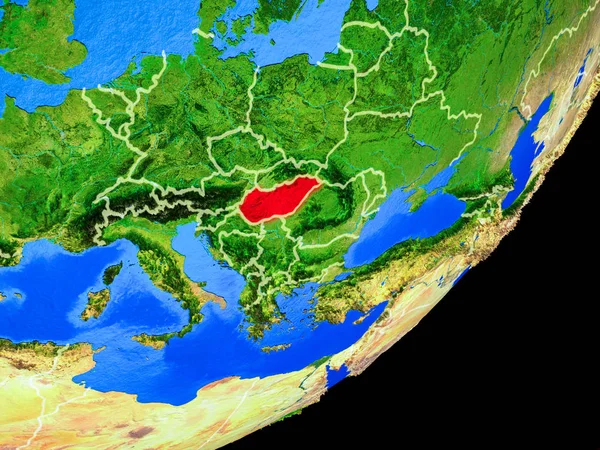 헝가리 테두리와 상세한 지구에 그림입니다 Nasa에서 하는이 이미지의 — 스톡 사진