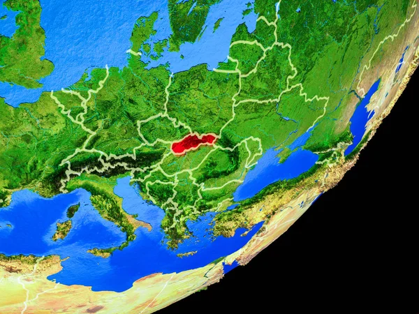 斯洛伐克在地球上与国家边界和高度详细的行星表面 美国宇航局提供的这张图片的元素 — 图库照片