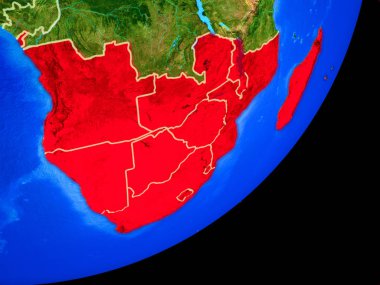 Güney Afrika Planet Earth ülke sınırları ve son derece detaylı gezegenin yüzeyi ile. 3D çizim. Nasa tarafından döşenmiş bu görüntü unsurları.