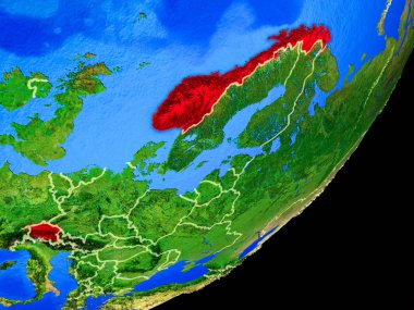 Planet Earth ülke sınırları ve son derece detaylı gezegenin yüzeyi ile EFTA Ülkeleri. 3D çizim. Nasa tarafından döşenmiş bu görüntü unsurları.