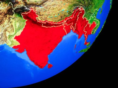 Planet Earth ülke sınırları ve son derece detaylı gezegenin yüzeyi ile Bimstec üye devletler. 3D çizim. Nasa tarafından döşenmiş bu görüntü unsurları.