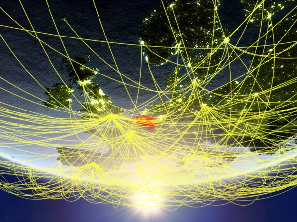 Бельгия Модели Планеты Земля Восходе Солнца Сетью Представляющей Путешествия Коммуникации — стоковое фото