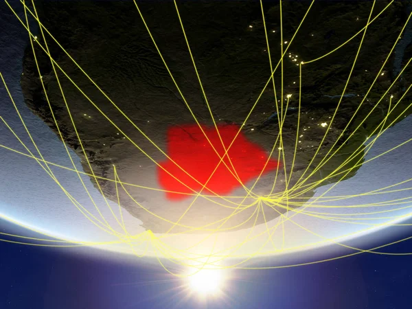 Ботсвана Моделі Планети Земля Сході Сонця Мережею Представляють Подорожей Комунікацій — стокове фото