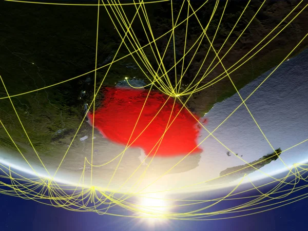 タンザニアの旅行と通信を表すネットワークと日の出で地球のモデル イラスト Nasa から提供されたこのイメージの要素 — ストック写真