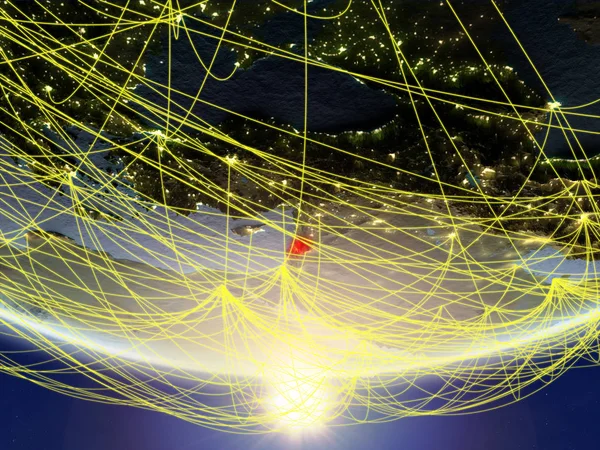 Auf Einem Modell Des Planeten Erde Sonnenaufgang Mit Einem Netzwerk — Stockfoto