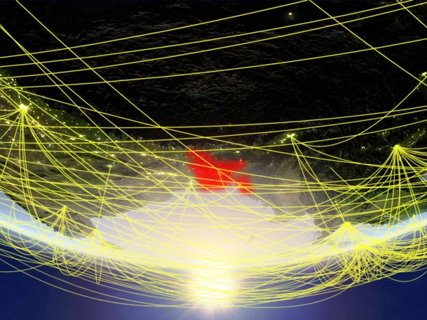 バングラデシュ旅行と通信を表すネットワークと日の出で地球のモデル イラスト Nasa から提供されたこのイメージの要素 — ストック写真