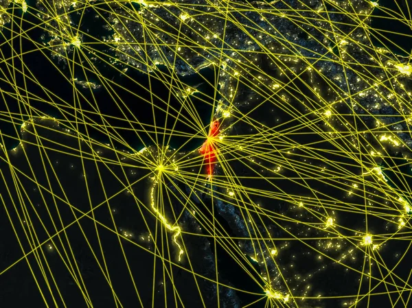 地球ネットワークと夜のモデル上の領域からのイスラエル 街の明かりと詳細な惑星の表面 イラスト Nasa から提供されたこのイメージの要素 — ストック写真