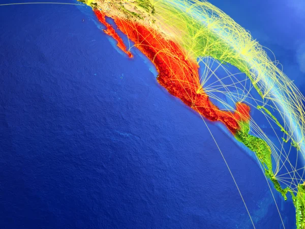 Mexiko Aus Dem All Modell Des Planeten Erde Mit Netzwerk — Stockfoto