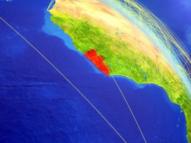 Liberya modeli bir ağ ile dünya gezegeni uzaydan. Dijital teknoloji, bağlantılar ve seyahat kavramı. 3D çizim. Nasa tarafından döşenmiş bu görüntü unsurları.