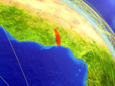 Togo modeli bir ağ ile dünya gezegeni uzaydan. Dijital teknoloji, bağlantılar ve seyahat kavramı. 3D çizim. Nasa tarafından döşenmiş bu görüntü unsurları.