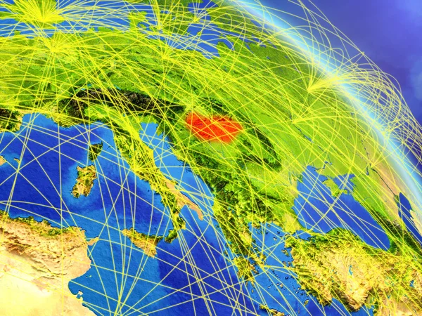 Ungern Från Rymden Modell Planeten Jorden Med Nätverk Begreppet Digital — Stockfoto