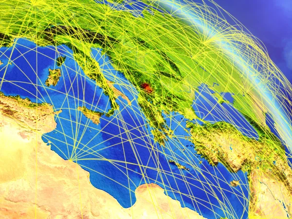 Kosovo Espaço Modelo Planeta Terra Com Rede Conceito Tecnologia Digital — Fotografia de Stock