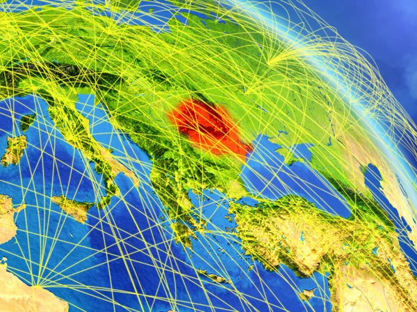 Румыния Космоса Модели Планеты Земля Сетью Концепция Цифровых Технологий Связи — стоковое фото