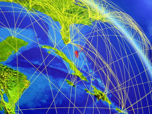 ネットワークと地球のモデル上の領域からバハマ デジタル技術 接続および旅行のコンセプトです イラスト Nasa から提供されたこのイメージの要素 — ストック写真