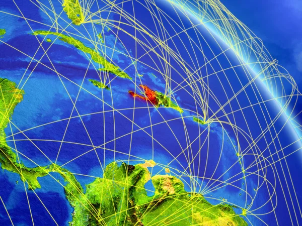 Haiti Aus Dem All Modell Des Planeten Erde Mit Netzwerk — Stockfoto