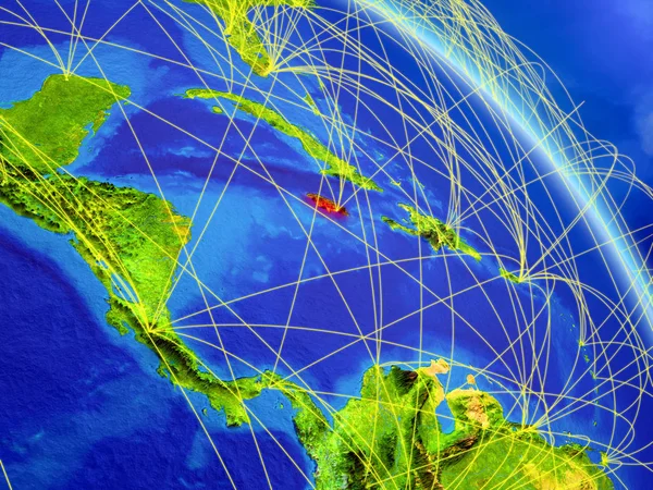 Jamaica Aus Dem All Modell Des Planeten Erde Mit Netzwerk — Stockfoto