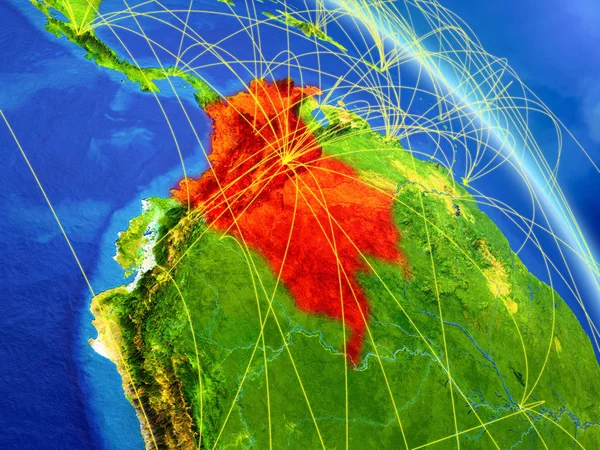 Kolumbien Aus Dem All Modell Des Planeten Erde Mit Netzwerk — Stockfoto