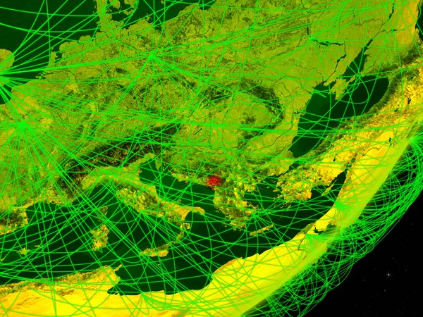 Черногория Зеленой Модели Планеты Земля Сетью Ночью Концепция Цифровых Технологий — стоковое фото