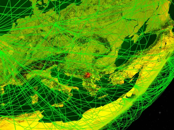 Koszovó Zöld Modell Föld Bolygó Hálózat Éjjel Koncepció Digitális Technológia — Stock Fotó