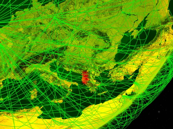 Албанія Зелений Моделі Планети Земля Мережі Ніч Концепція Цифрових Технологій — стокове фото