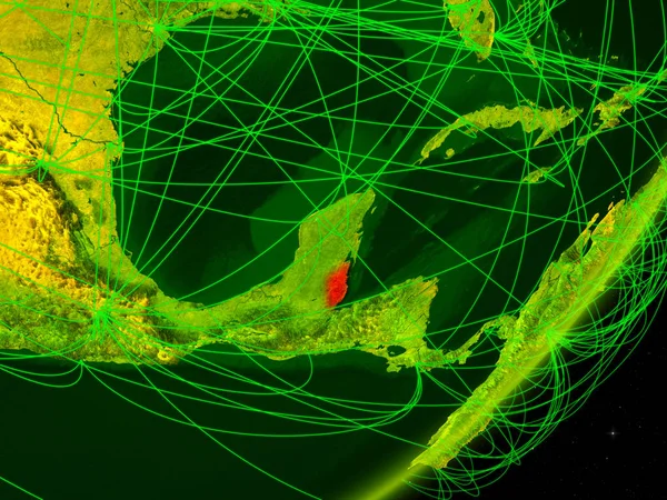 Belize Zöld Modell Bolygó Föld Hálózati Éjjel Koncepció Digitális Technológia — Stock Fotó