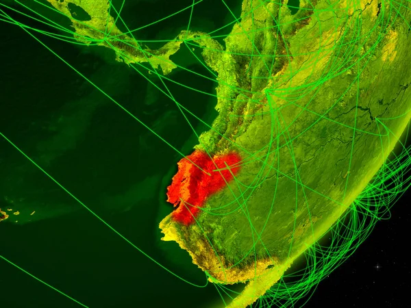 厄瓜多尔在地球的绿色模型与网络在晚上 数字技术 通信和旅行的概念 美国宇航局提供的这张图片的元素 — 图库照片