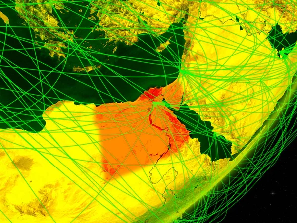 Egyiptomban Zöld Modell Bolygó Föld Hálózati Éjjel Koncepció Digitális Technológia — Stock Fotó