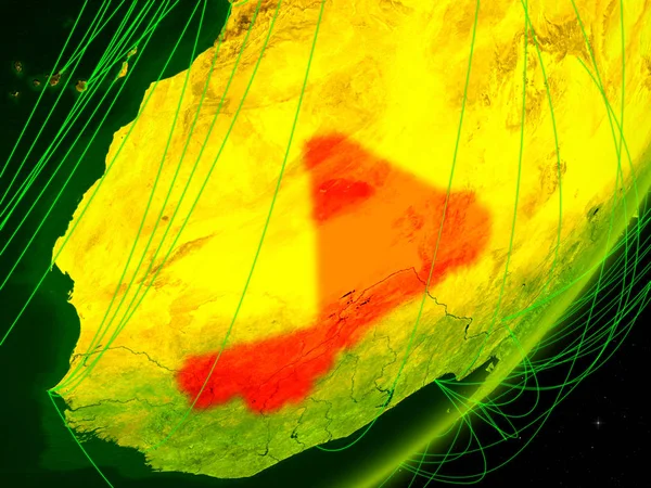 Malí Modelo Verde Del Planeta Tierra Con Red Noche Concepto —  Fotos de Stock