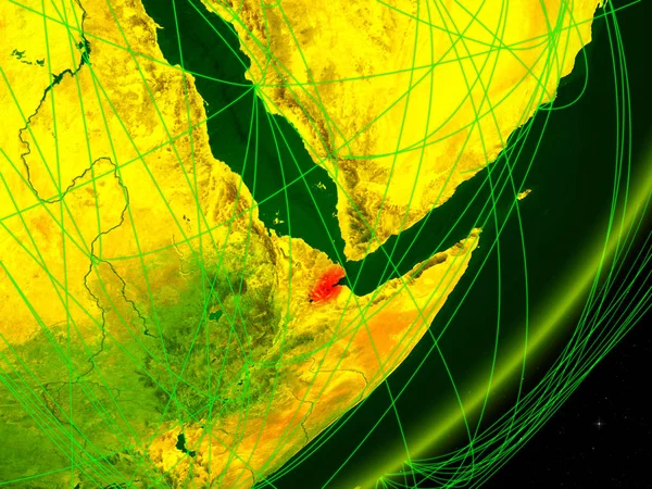 Djibouti Modelo Verde Del Planeta Tierra Con Red Noche Concepto —  Fotos de Stock