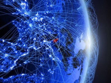 Slovenya mavi dijital Planet Earth ile ağ. Bağlantı, seyahat ve iletişim kavramı. 3D çizim. Nasa tarafından döşenmiş bu görüntü unsurları.