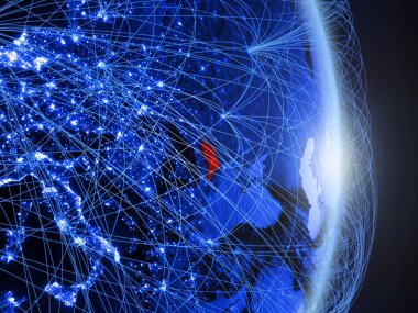 Moldova mavi dijital Planet Earth ile ağ. Bağlantı, seyahat ve iletişim kavramı. 3D çizim. Nasa tarafından döşenmiş bu görüntü unsurları.