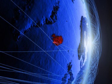 İzlanda mavi dijital Planet Earth ile ağ. Bağlantı, seyahat ve iletişim kavramı. 3D çizim. Nasa tarafından döşenmiş bu görüntü unsurları.