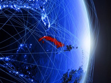 Küba mavi dijital Planet Earth ile ağ. Bağlantı, seyahat ve iletişim kavramı. 3D çizim. Nasa tarafından döşenmiş bu görüntü unsurları.