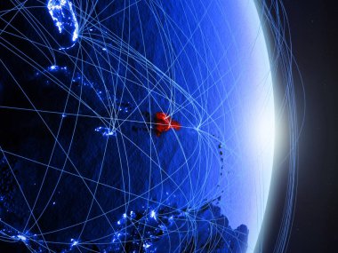 Dominik Cumhuriyeti mavi dijital Planet Earth ile ağ. Bağlantı, seyahat ve iletişim kavramı. 3D çizim. Nasa tarafından döşenmiş bu görüntü unsurları.