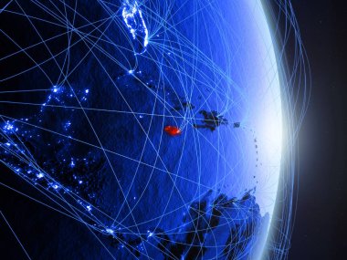 Jamaika mavi dijital Planet Earth ile ağ. Bağlantı, seyahat ve iletişim kavramı. 3D çizim. Nasa tarafından döşenmiş bu görüntü unsurları.