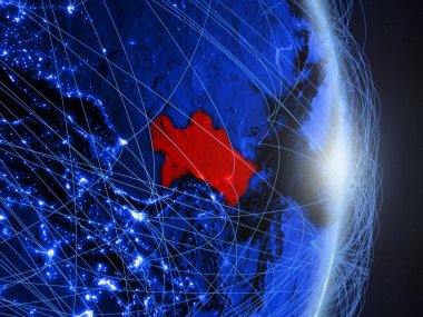 Türkmenistan mavi dijital Planet Earth ile ağ. Bağlantı, seyahat ve iletişim kavramı. 3D çizim. Nasa tarafından döşenmiş bu görüntü unsurları.