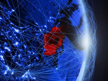 Afganistan mavi dijital Planet Earth ile ağ. Bağlantı, seyahat ve iletişim kavramı. 3D çizim. Nasa tarafından döşenmiş bu görüntü unsurları.