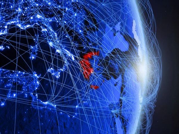Grécia Planeta Digital Azul Terra Com Rede Conceito Conectividade Viagens — Fotografia de Stock