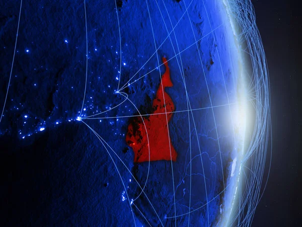 青いデジタル地球上ネットワークとカメルーン 旅行およびコミュニケーションの概念 イラスト Nasa から提供されたこのイメージの要素 — ストック写真