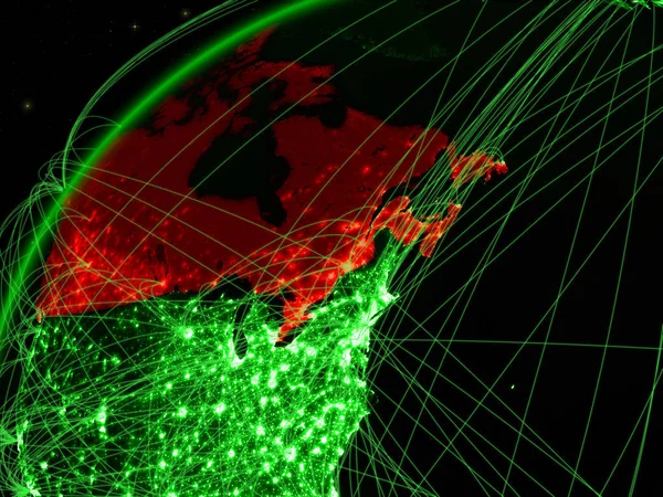 Canada Sur Modèle Planète Verte Terre Avec Des Réseaux Internationaux — Photo