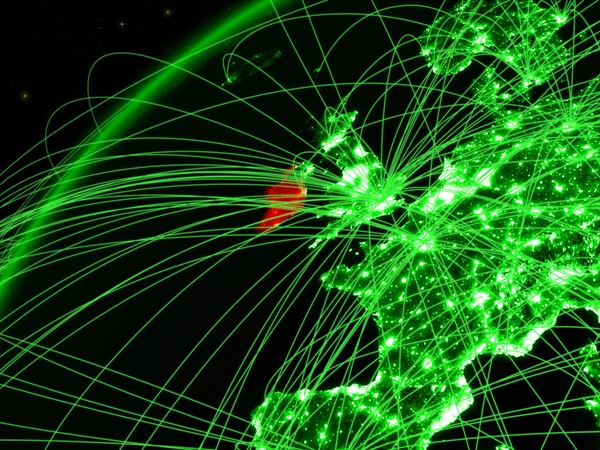 Ireland on model of green planet Earth with international networks. Concept of green communication and technology. 3D illustration. Elements of this image furnished by NASA.