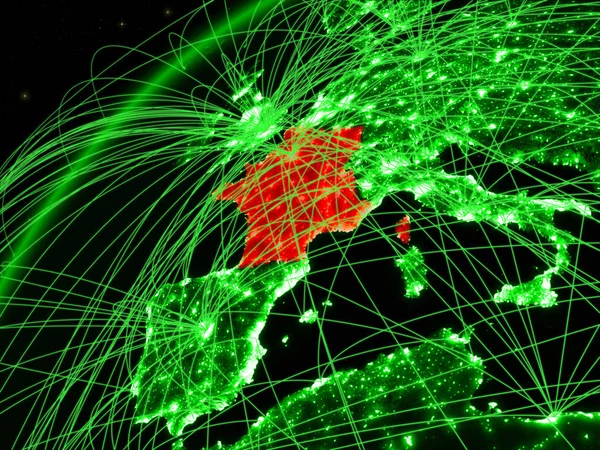 France on model of green planet Earth with international networks. Concept of green communication and technology. 3D illustration. Elements of this image furnished by NASA.